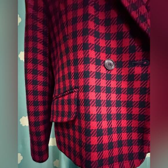 Vintage red and navy checked plaid double breasted blazer. 12 - Picture 9 of 16